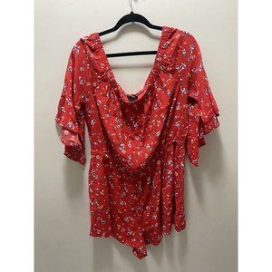 Express‎ Bell Sleeve Off Shoulder Romper Red Floral Size Xl